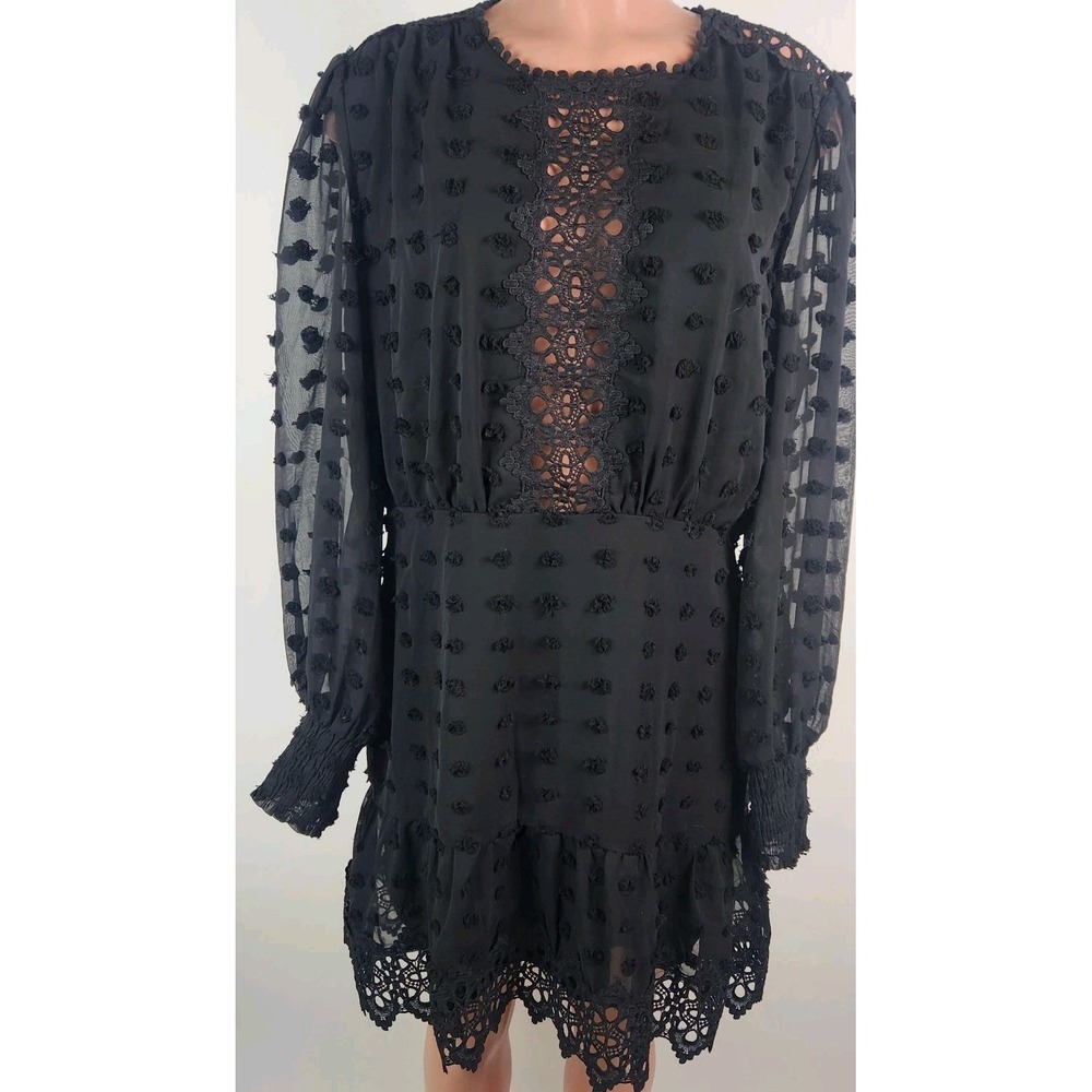 Lulus Womens Black Dress Size XL Crochet Sheer Sleeves New Whimsigoth